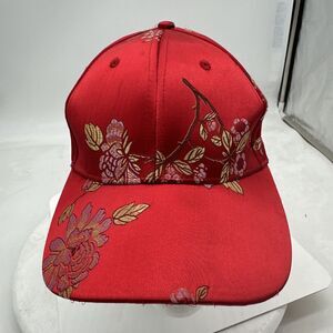 Vintage Asian Oriental Hat Unisex Adult Chinese Floral Red Adjustable Strap Cap